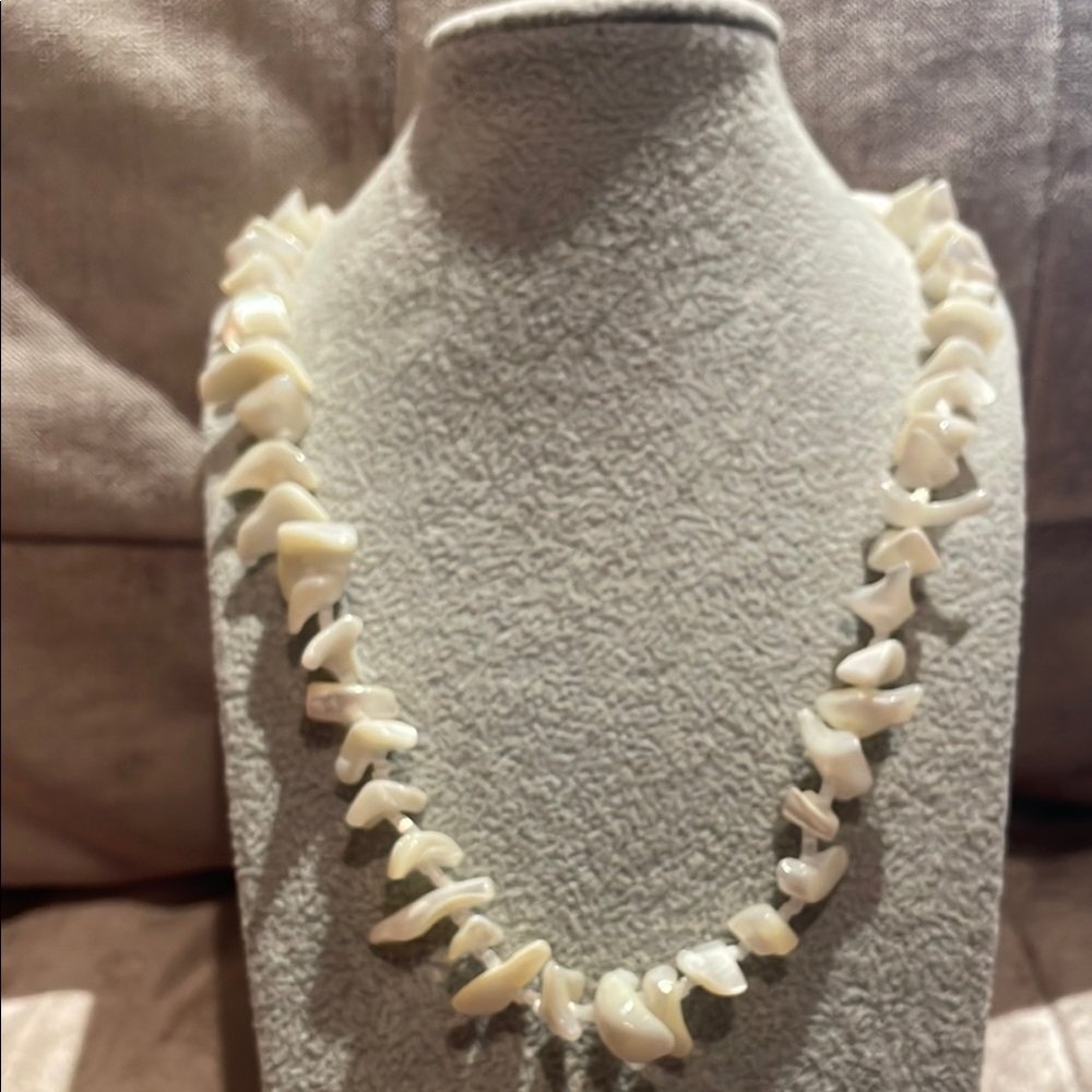 Cream mop Necklace with Natural Elements 20”
